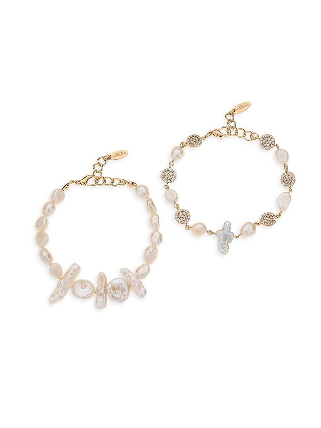 Womens Favorites 2-Piece 18K Gold-Plated & Freshwater Pearl Bracelet Set Product Image