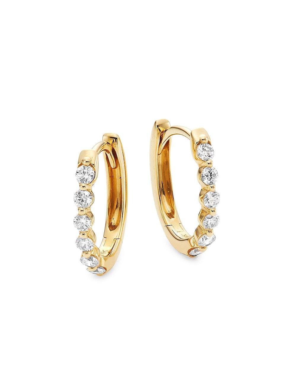 Womens 14K Yellow Gold & 0.26 TCW Diamond Oval Huggie Earrings Product Image