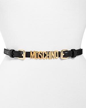 Moschino Womens Logo Double Buckle Chained Leather Belt Product Image