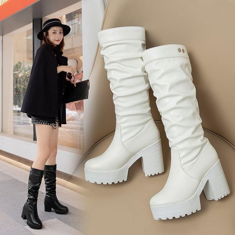 Platform Plain Faux Leather Tall Boots product image