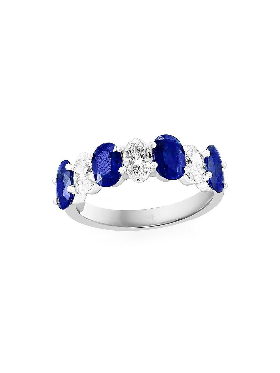 Womens 14K White Gold, Blue Sapphire & 1.26 TCW Diamond Ring Product Image