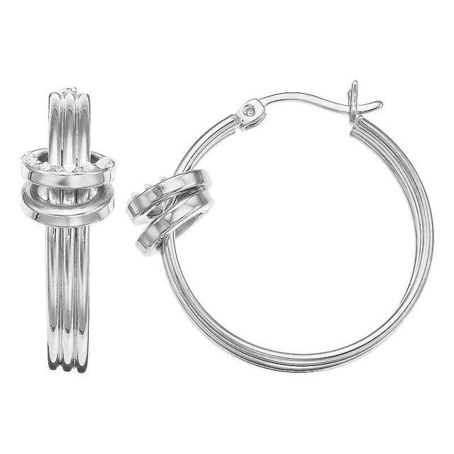 Diamond Mystique Sterling Silver Diamond Accent Knot Hoop Earrings, Womens, White Over Silver Product Image