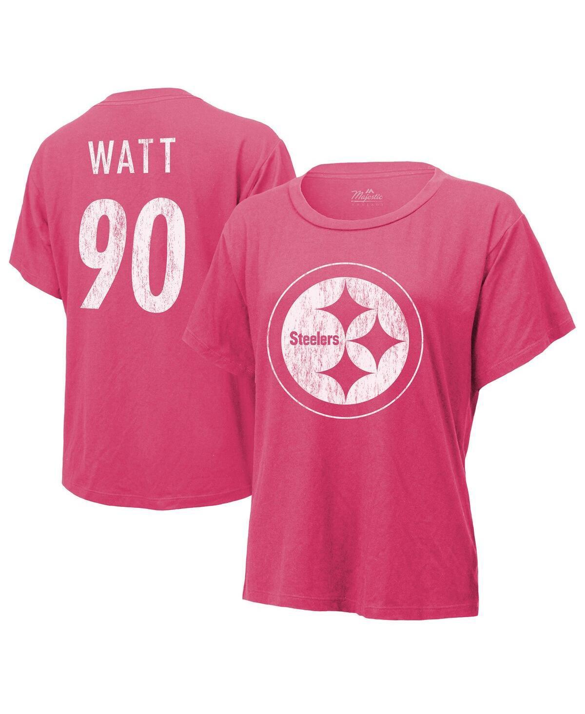 Womens Majestic Threads T.j. Watt Pink Distressed Pittsburgh Steelers Name and Number T-shirt Product Image