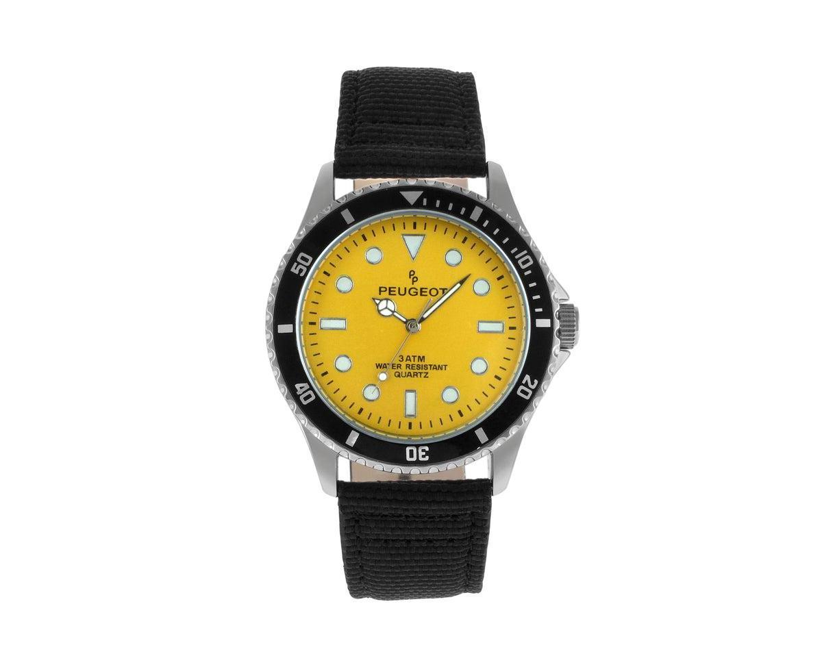 Peugeot Mens Sport Bezel Watch Dial and Black Canvas Strap - Yellow Product Image