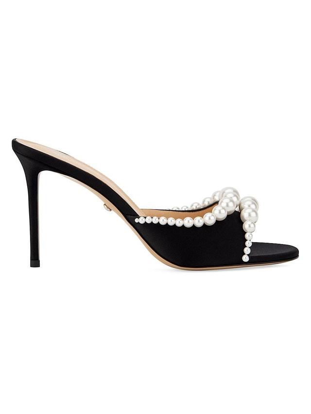 Womens 95MM Imitation-Pearl-Embellished Satin Mules Product Image