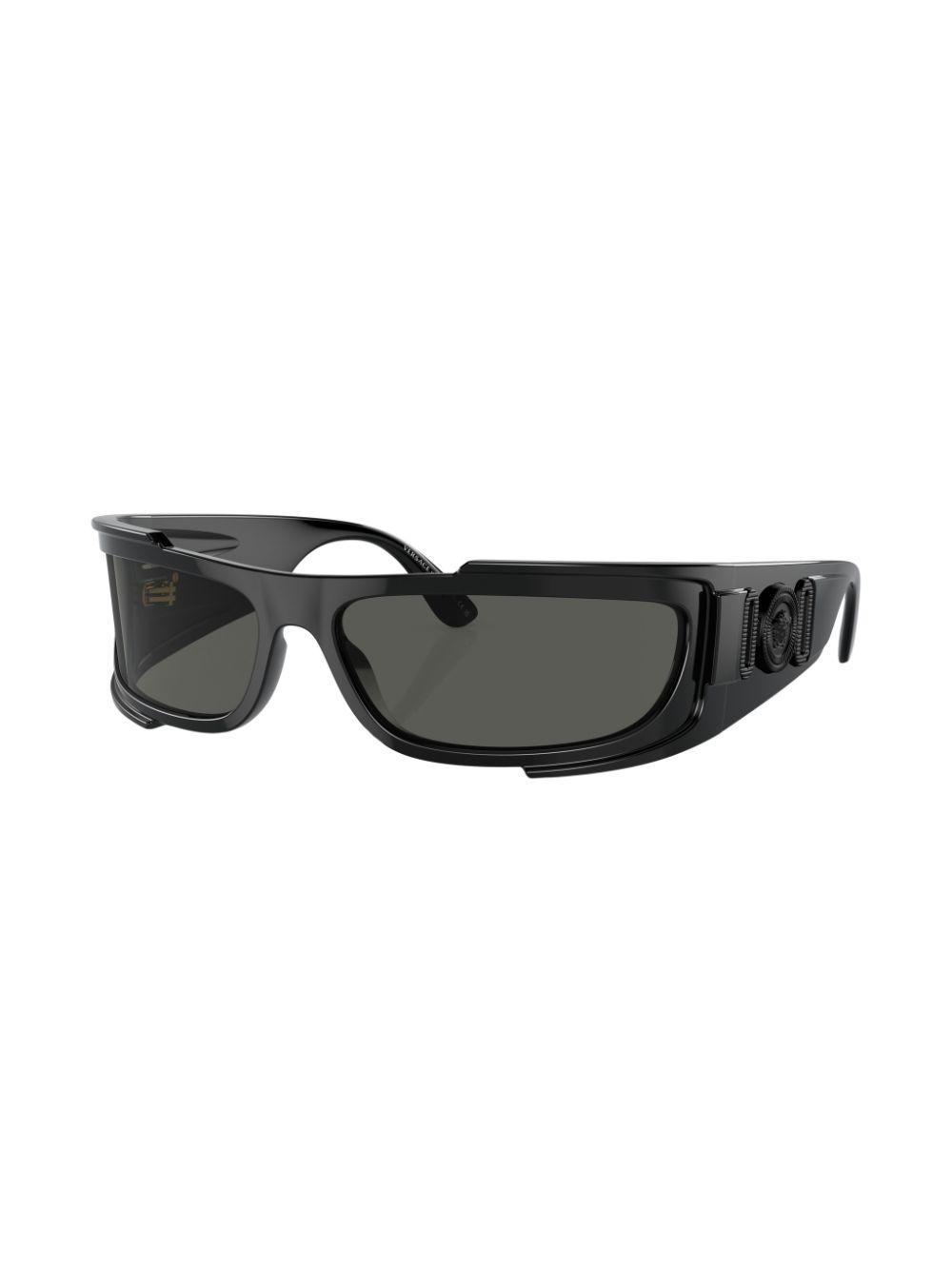 VERSACE Logo-plaque Rectangle-frame Sunglasses In Black_dark_grey Product Image