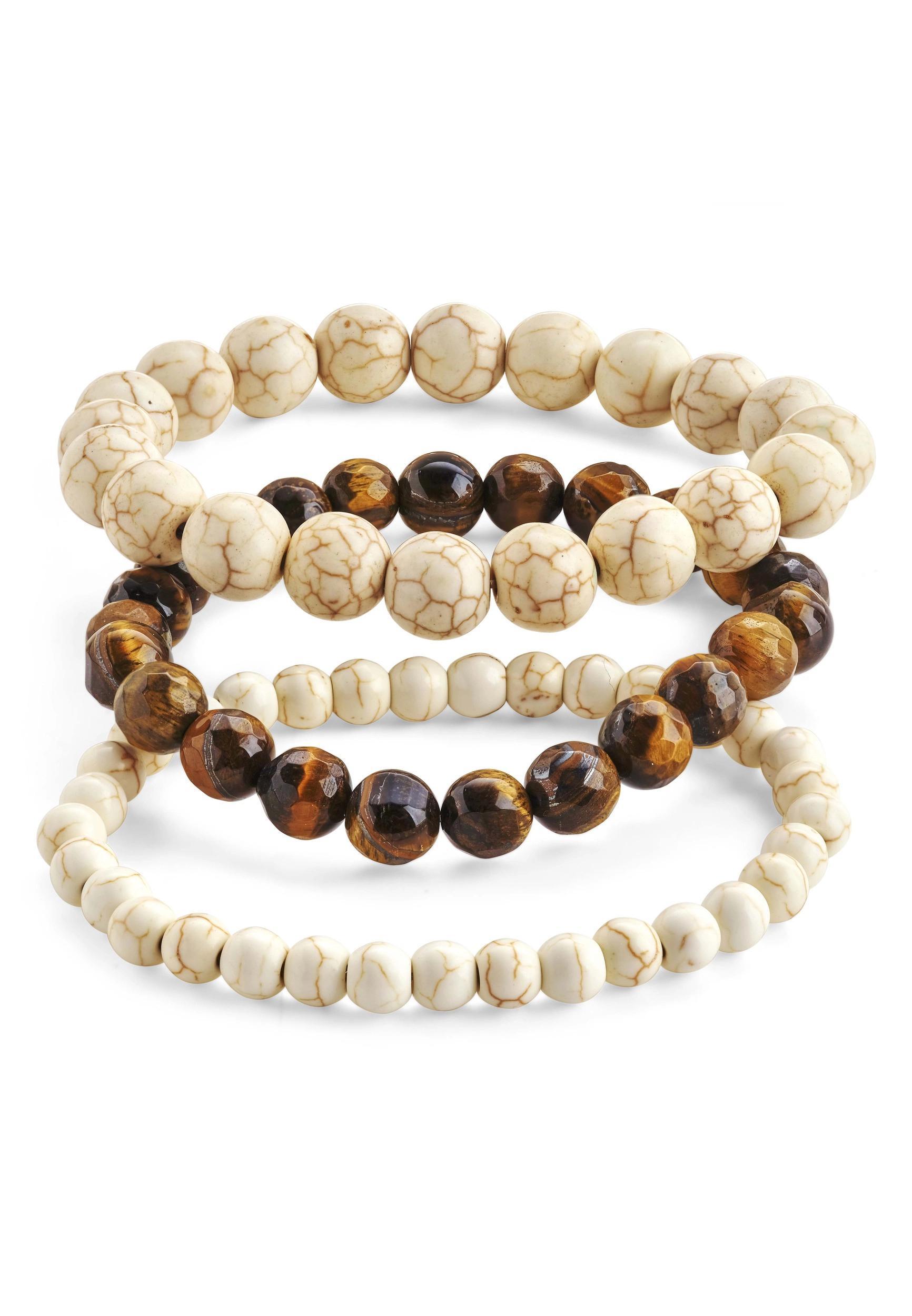 Tigers Eye And Cream Howlite Beaded Stretch Bracelet Set Product Image