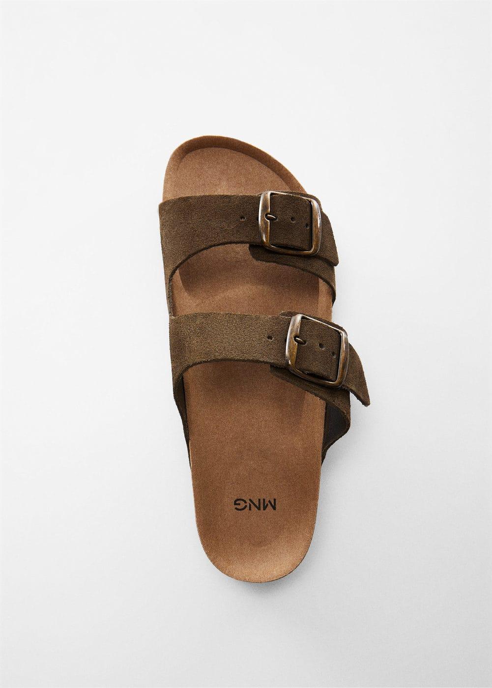 MANGO MAN - Split leather sandals with buckle khakiMen Product Image