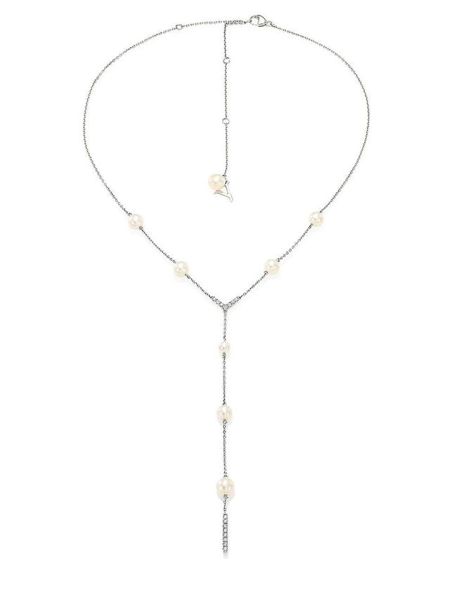 Womens 18K White Gold, 4-6.5MM Freshwater Pearl, & 0.19 TCW Diamond Y Necklace Product Image