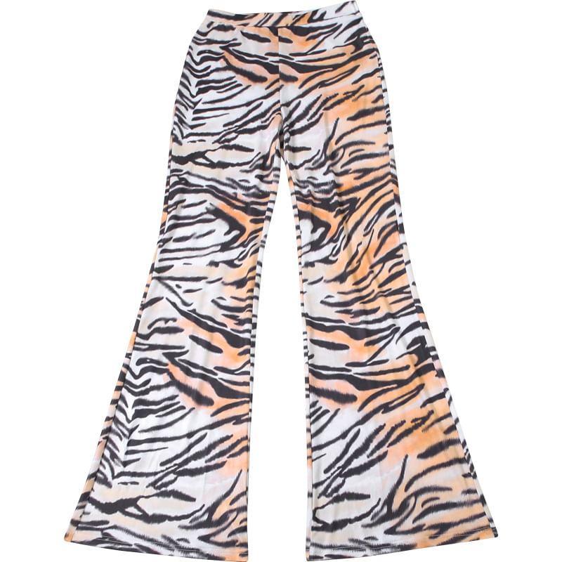 High Waist Tiger Print Flared Pants Product Image