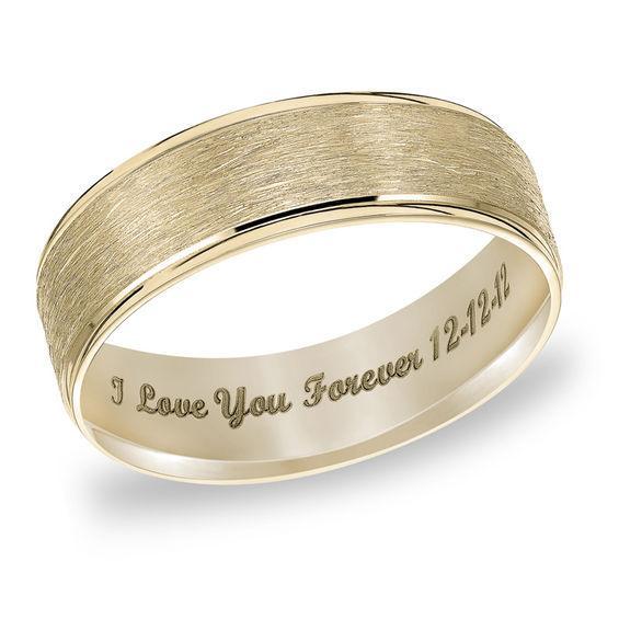 Men's 6.0mm Engraved Satin Wedding Band in 10K Gold (25 Characters) Product Image