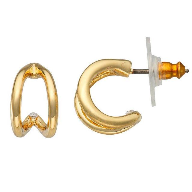 Nine West Gold Tone Small Double C-Hoop Earrings, Womens Product Image