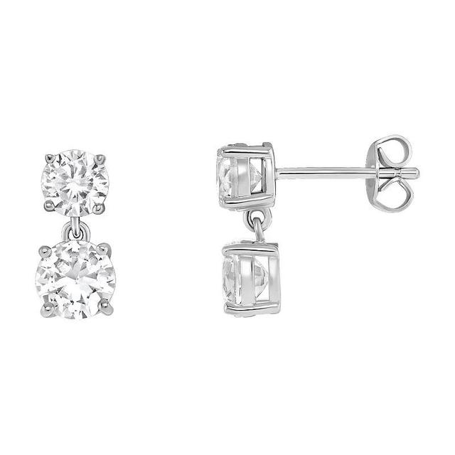 PRIMROSE Sterling Silver Double Round Cubic Zirconia Drop Earrings, Womens, Silver Tone Product Image