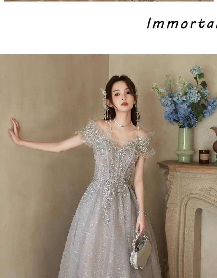 Off-Shoulder Sequin A-Line Evening Gown product image