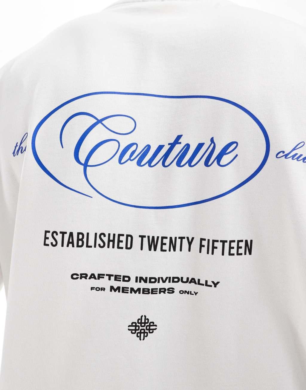 The Couture Club oversized script multi-graphic backprint t-shirt in off white Product Image