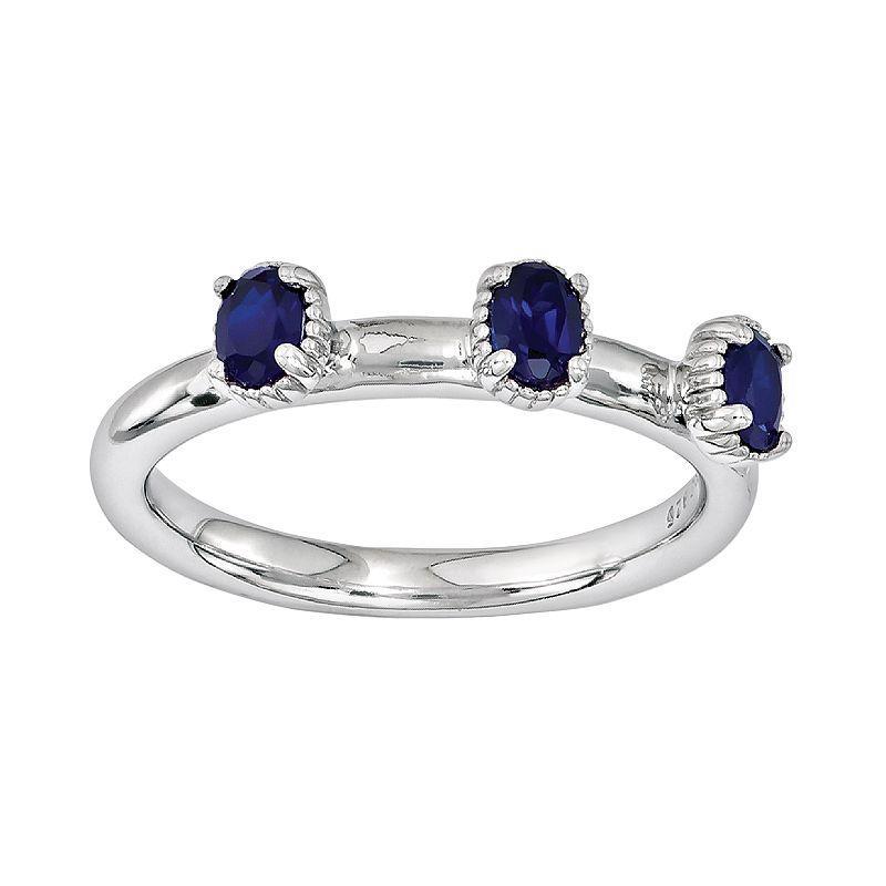 Stacks & Stones Sterling Silver Lab-Created Sapphire Stack Ring, Womens Blue Product Image