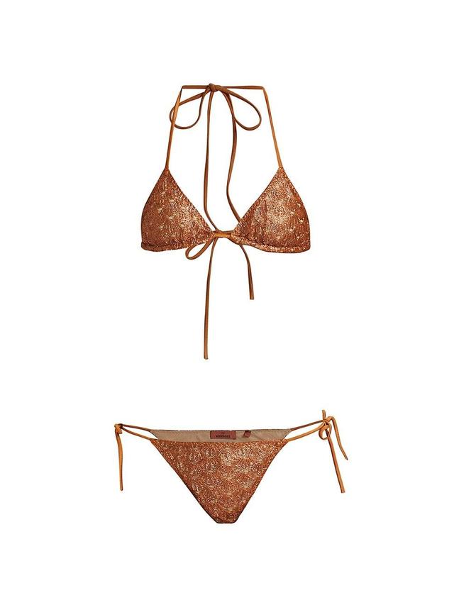 Womens Metallic Knit Triangle 2-Piece Bikini Set Product Image