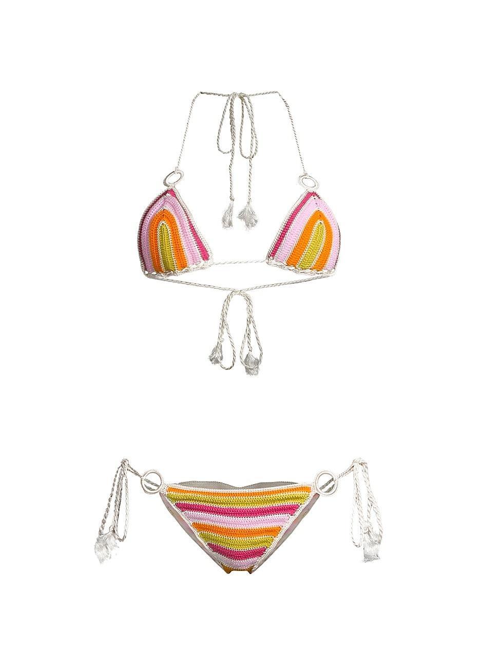 Womens Colorblocked Hand-Crochet Bikini Set Product Image