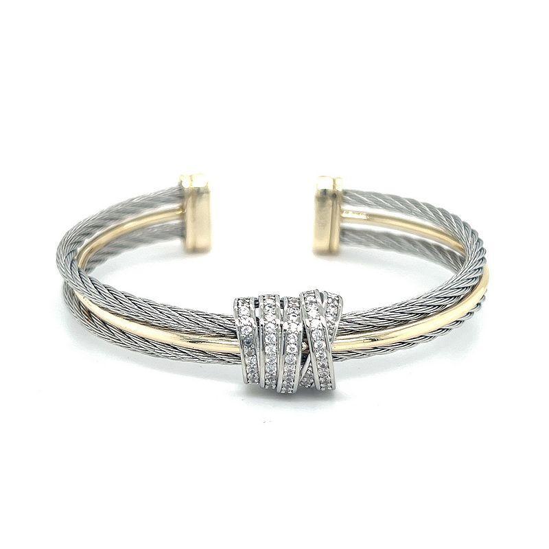 Juvell Two Tone 18k Gold Plated Cubic Zirconia Cuff Bracelet, Womens Product Image