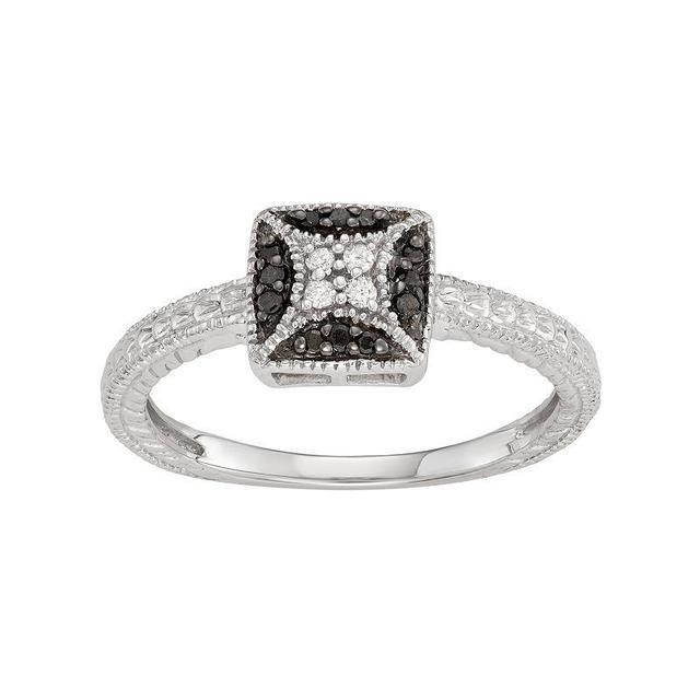 Sterling Silver 1/10 Carat T.W. Black & White Diamond Square Ring, Womens Product Image