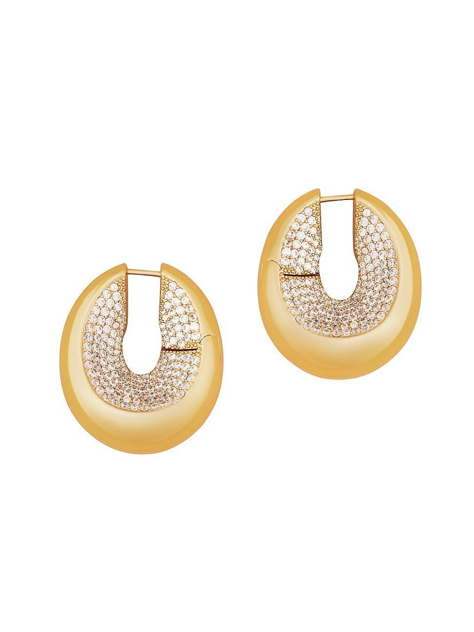 Womens 20K-Gold-Plated & Cubic Zirconia Hoop Earrings Product Image