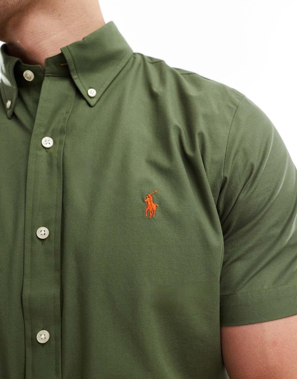 Polo Ralph Lauren icon logo short sleeve poplin shirt in olive green Product Image