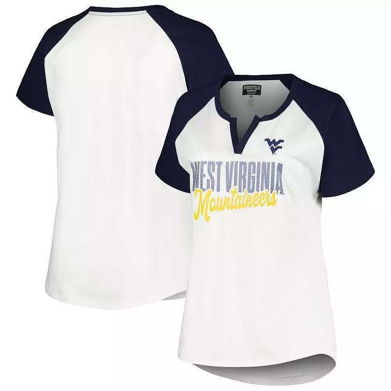 Womens Profile /Navy West Virginia Mountaineers Plus Size Best Squad Shimmer Raglan Notch Neck T-Shirt Product Image