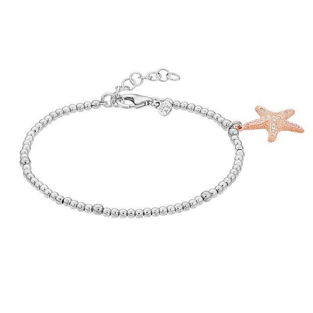 Sterling Silver Two-Tone Cubic Zirconia Starfish Charm Bracelet, Womens Two Tone Product Image