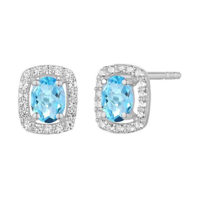 Rhodium-Plated Blue Topaz & Lab-Created White Sapphire Stud Earrings, Womens Product Image