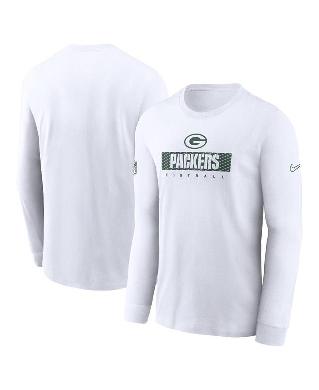 Nike Mens White Green Bay Packers Sideline Performance Long Sleeve T-Shirt Product Image