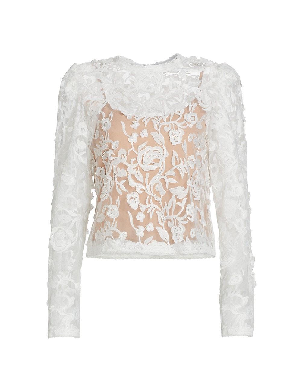 Womens Alana Floral-Embroidered Tulle Top Product Image