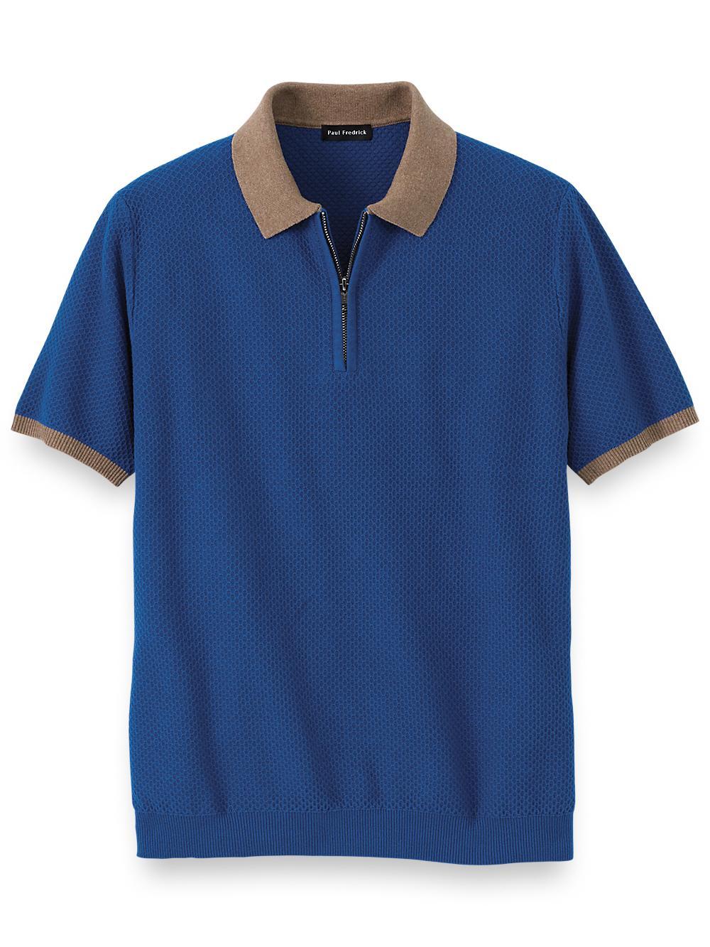 Cotton Quarter Zip Polo - Blue Product Image