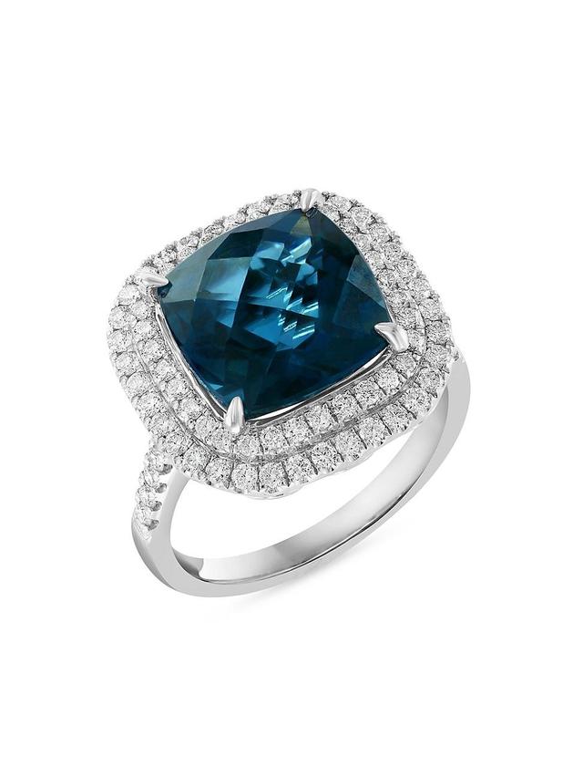 Womens 14K White Gold, London Blue Topaz, & Diamond Ring Product Image