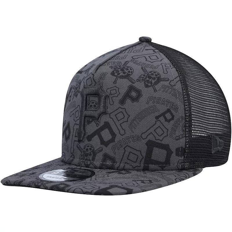 Mens New Era Black Pittsburgh Pirates Repeat A-Frame 9FIFTY Trucker Snapback Hat Product Image