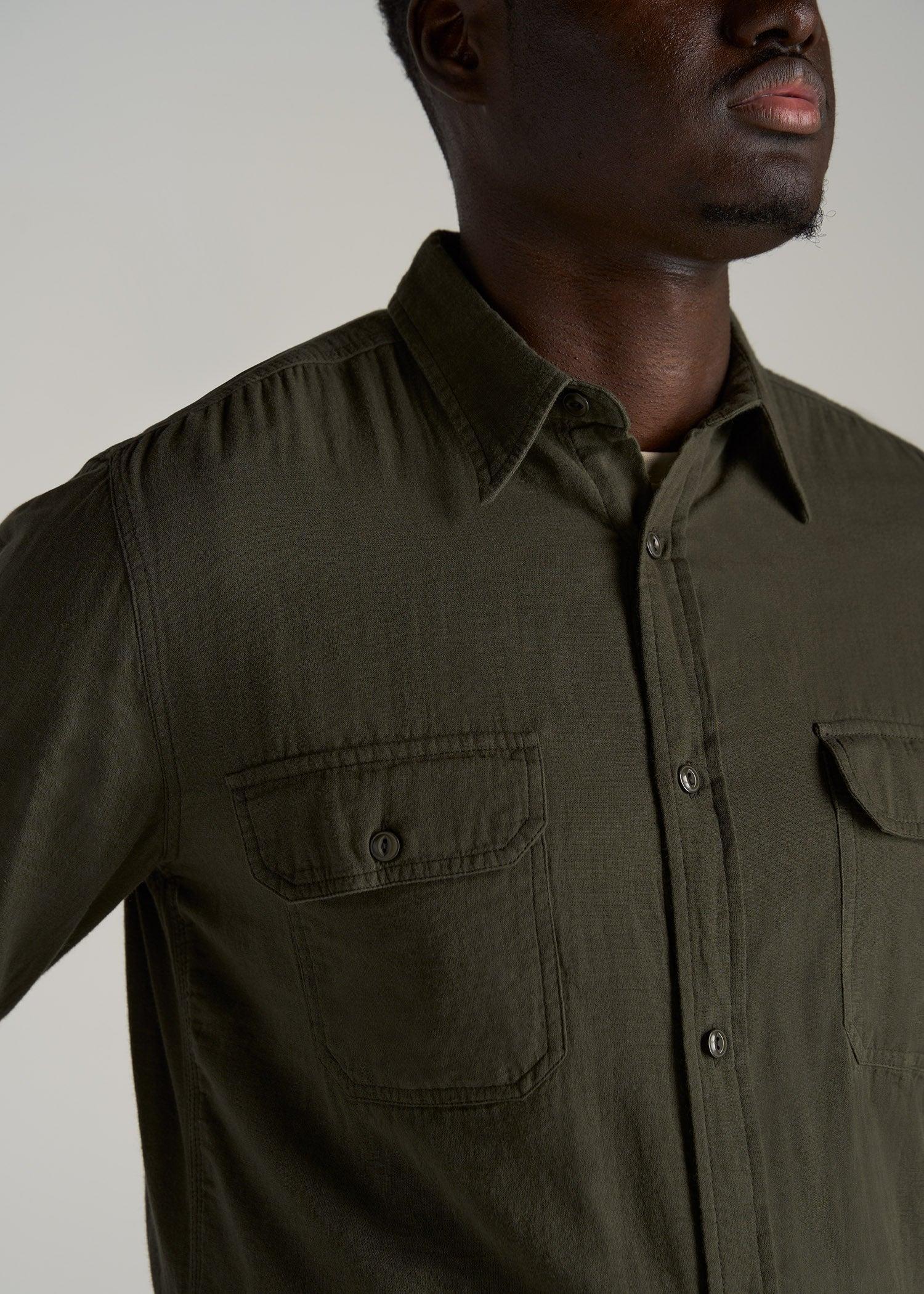 LJ&S Double Weave Shirt for Tall Men in Vintage Thyme Green Male Product Image