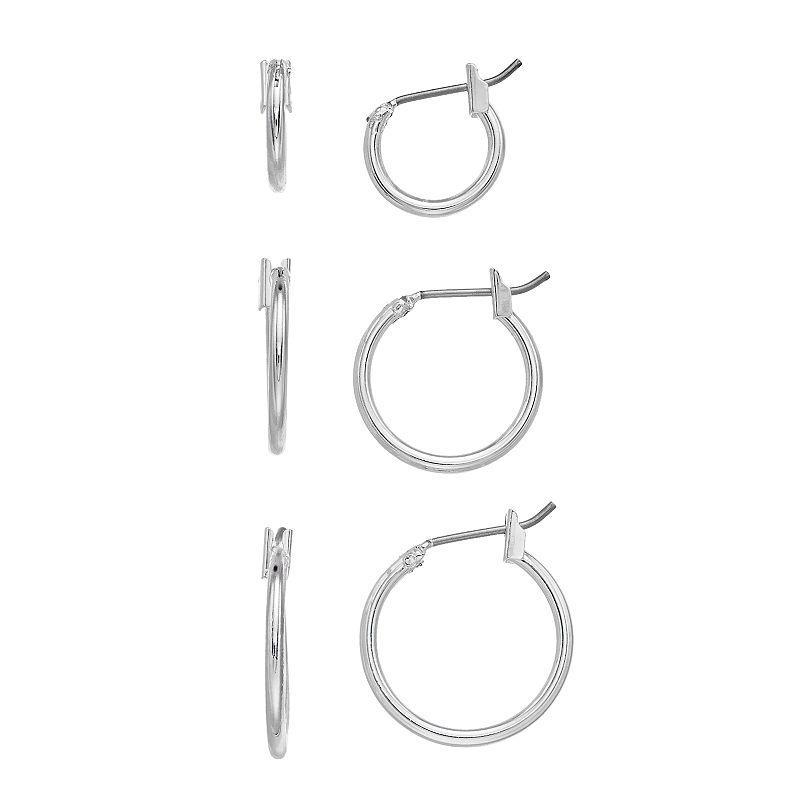 Nine West Silver Tone Hoop Earring Set, Womens Product Image