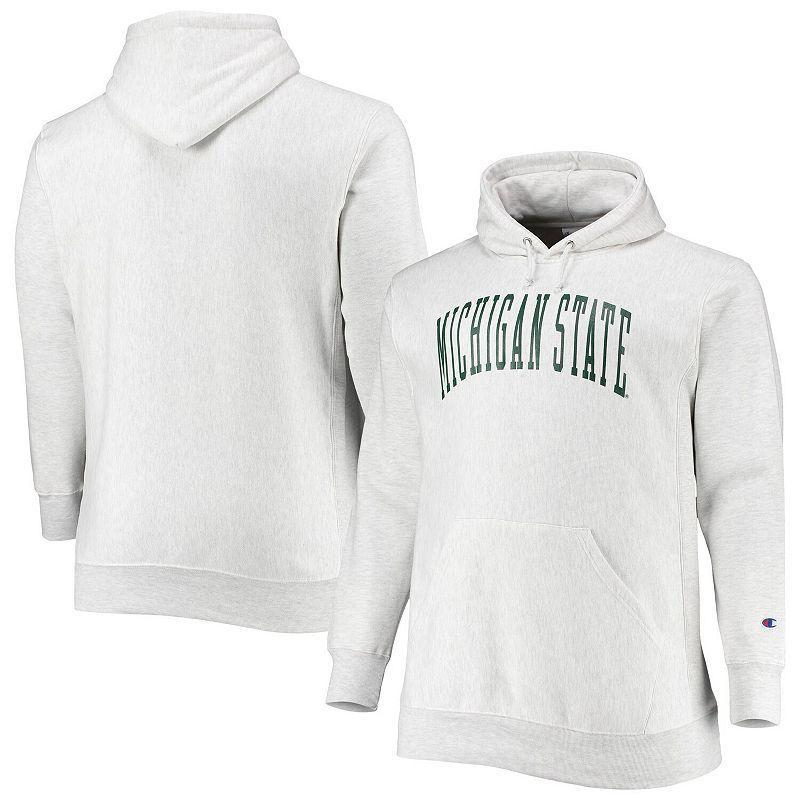 Mens Champion Heathered Gray Michigan State Spartans Big and Tall Reverse Weave Fleece Pullover Hoodie Sweatshirt Product Image