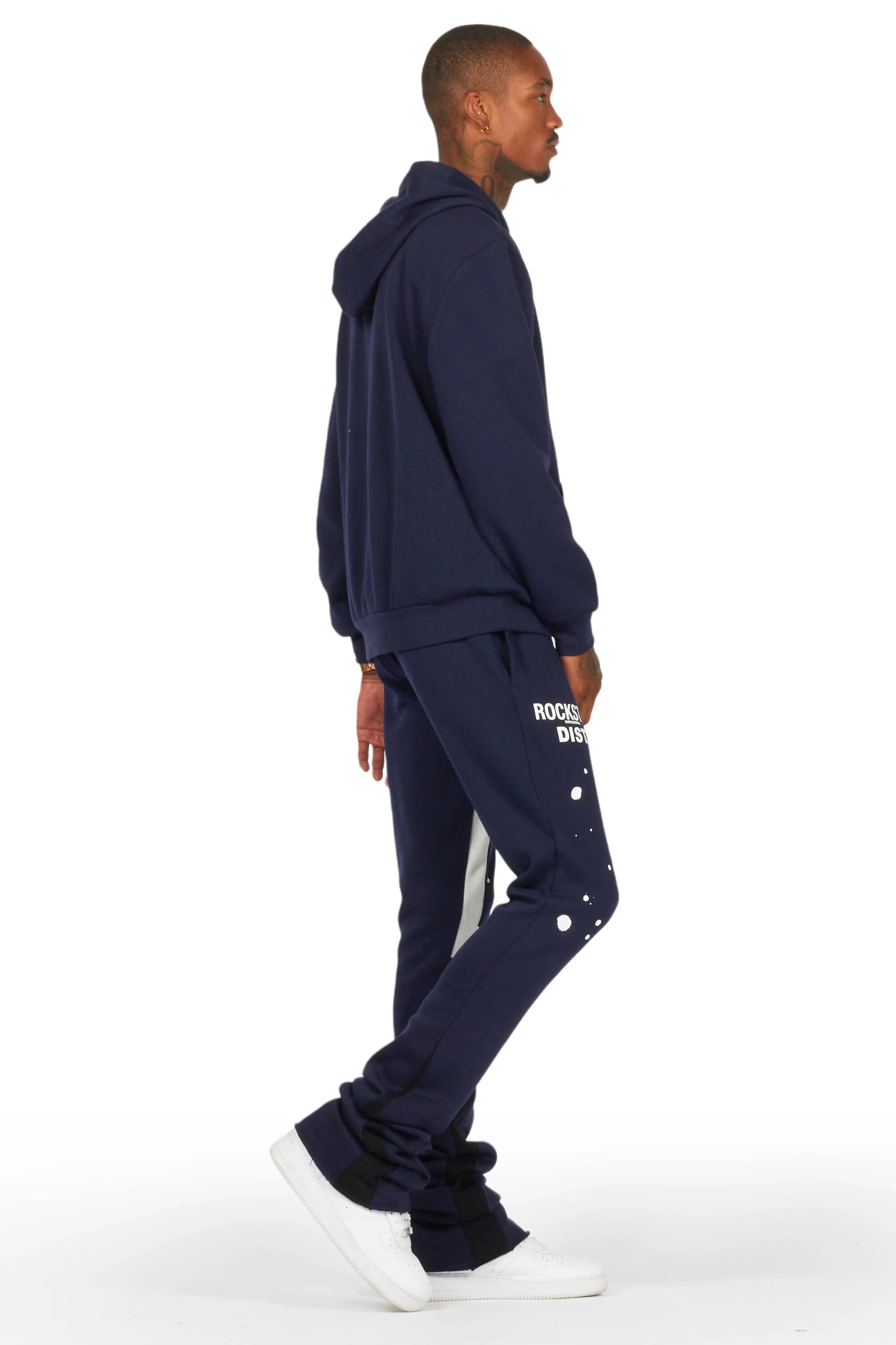 Raffer Navy Hoodie/Super Stacked Flare Pant Set Male Product Image