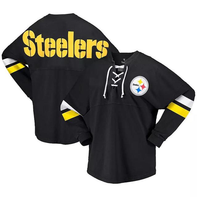 Womens Fanatics Black Pittsburgh Steelers Spirit Jersey Lace-Up V-Neck Long Sleeve T-shirt Product Image