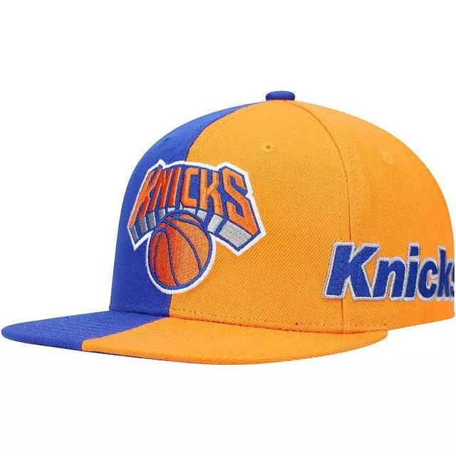 Mens Blue and Orange New York Knicks Team Half and Half Snapback Hat - Blue Product Image