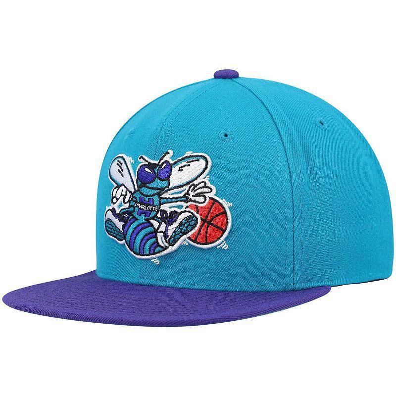 Mens Mitchell & Ness Teal and Purple Charlotte Hornets Hardwood Classics Team Two-Tone 2.0 Snapback Hat - Teal Product Image