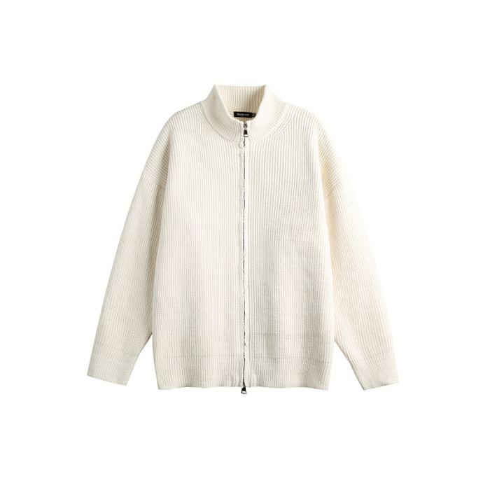 Stand Collar Plain Oversized Zip Cardigan Product Image