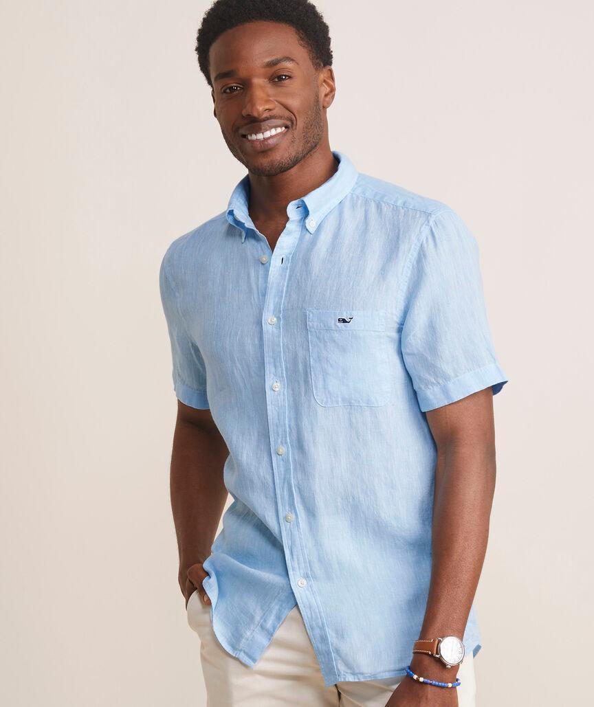 Linen Short-Sleeve Solid Shirt Product Image