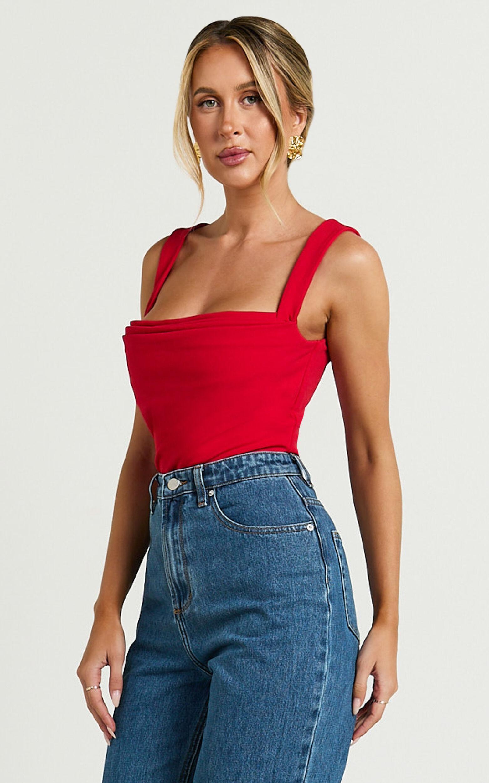 Donna Top - Cowl Neck Corset Top in Red Product Image