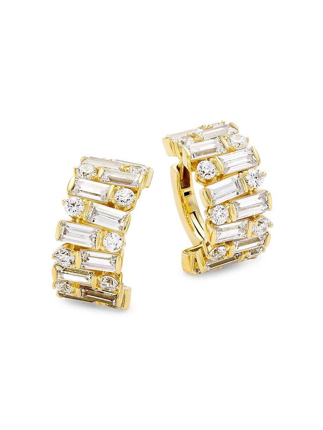 Womens Jazz Deco 18K Gold-Plated & Cubic Zirconia Huggie Hoops Product Image