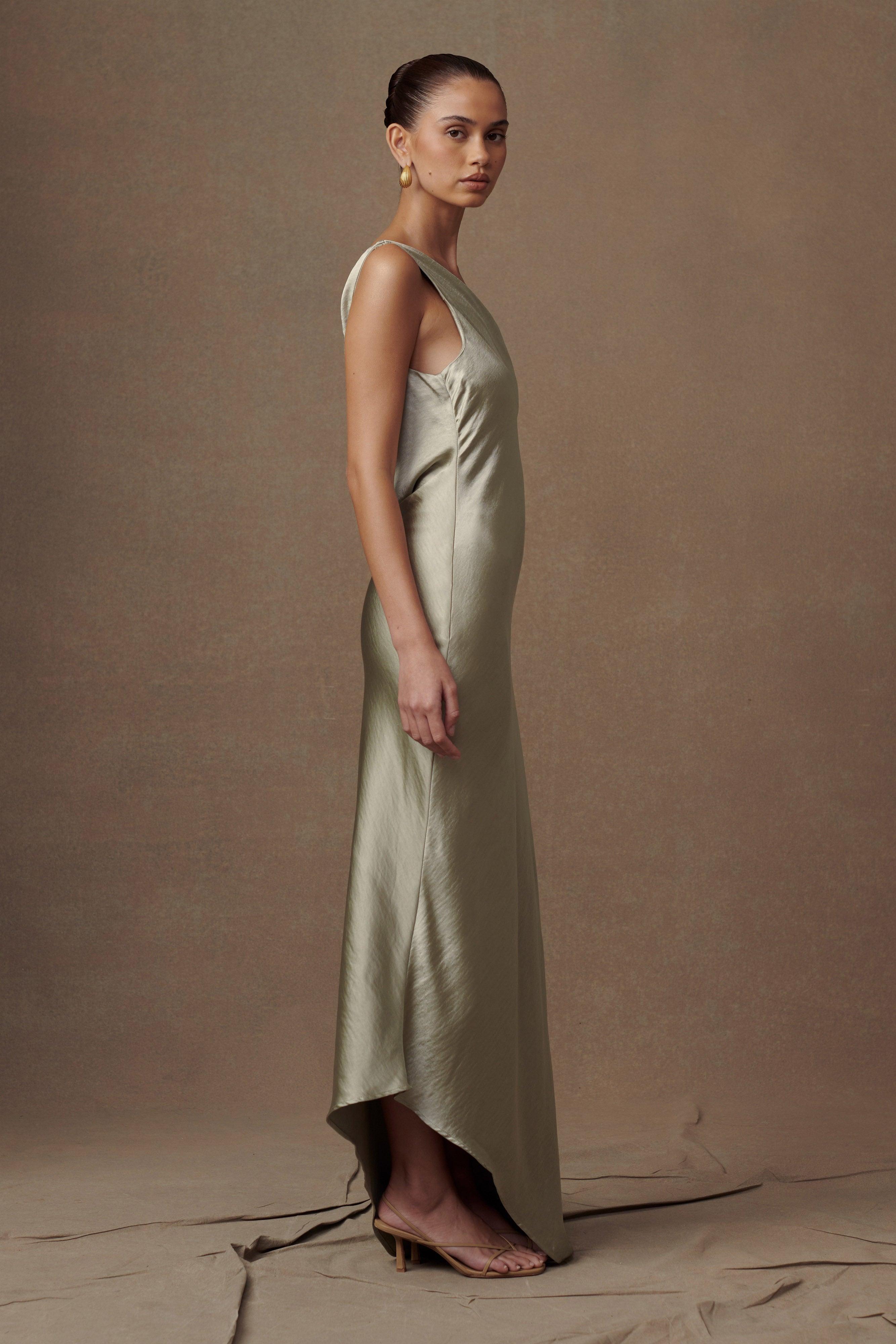 Yvette Slip Maxi Dress With Asymmetrical Hem - Sage Product Image