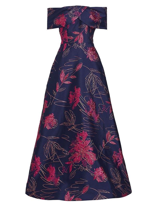 Womens Floral Jacquard Off-The-Shoulder Gown Product Image