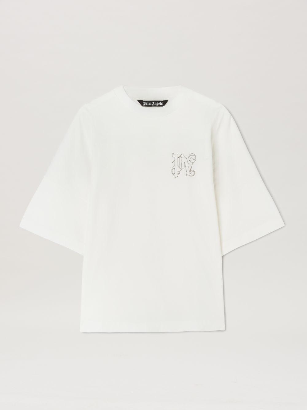 Embroidered Monogram T-Shirt in white  - Palm Angels® Official  Product Image