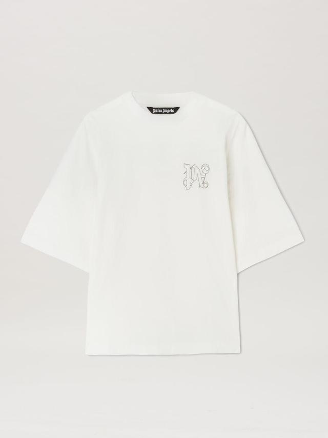 Embroidered Monogram T-Shirt in white  - Palm Angels® Official  Product Image