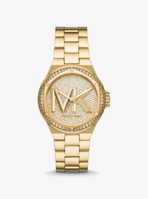 Michael Kors Womens Lennox Three Hand Gold-Tone Stainless Steel Bracelet Watch 37mm Product Image